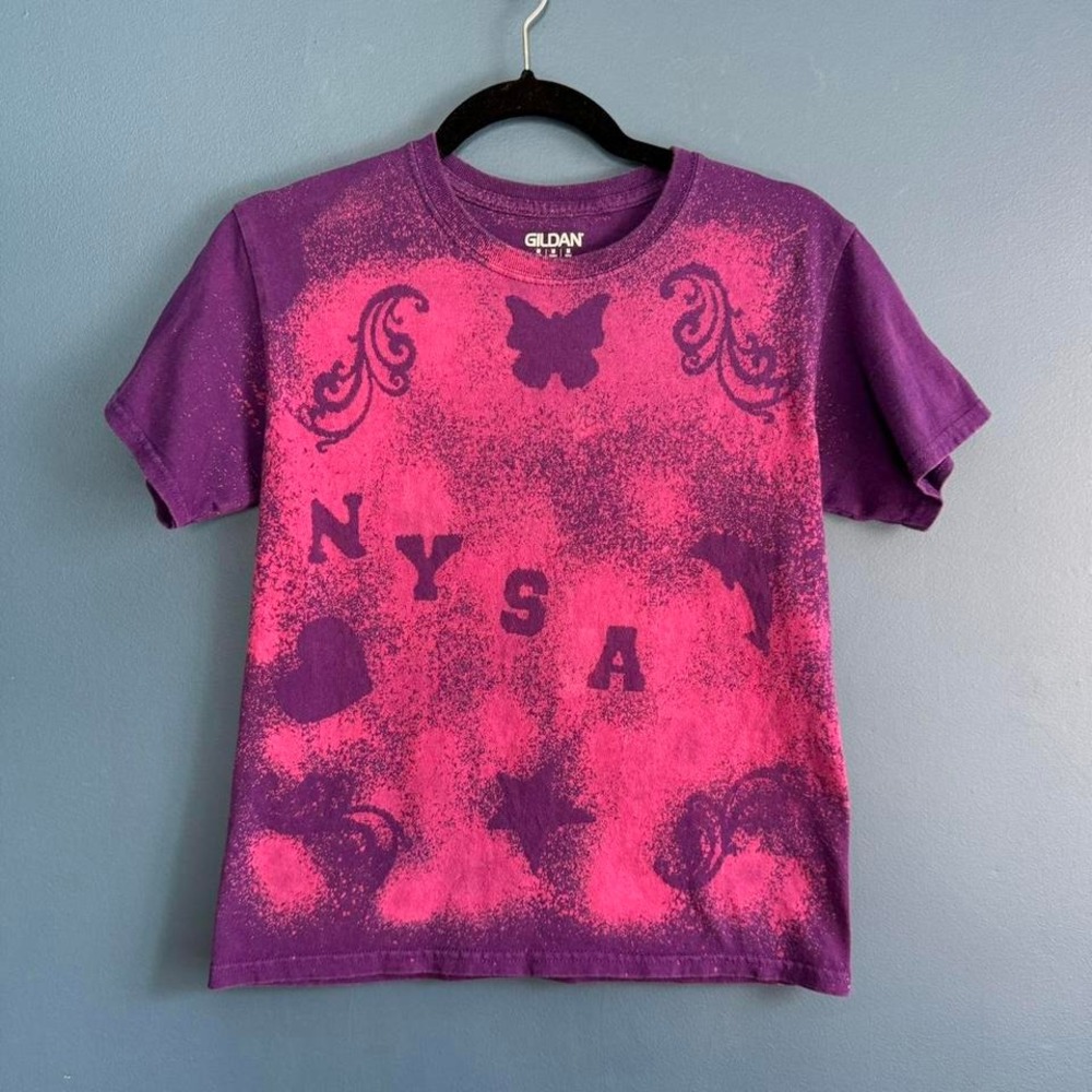 Customized T Shirt Kids Size Medium Purple Pink Butterfly Shapes Retro‎ Quirky